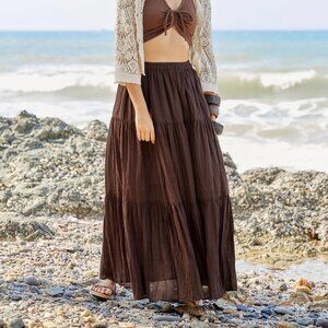 Princess Polly Brown Tiered Ruffle Maxi Skirt 2